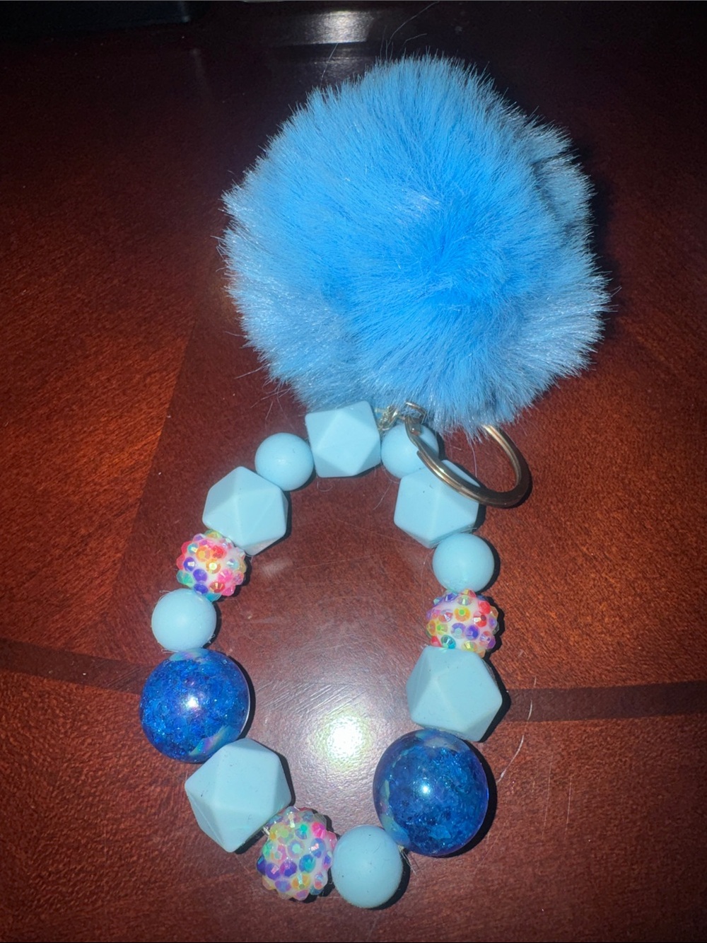 Blue Pom-Pom Beaded Keychain/Bag Charm
